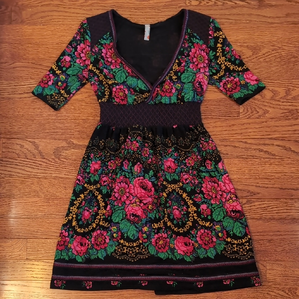 Free People Black Dress with Spring Floral Design